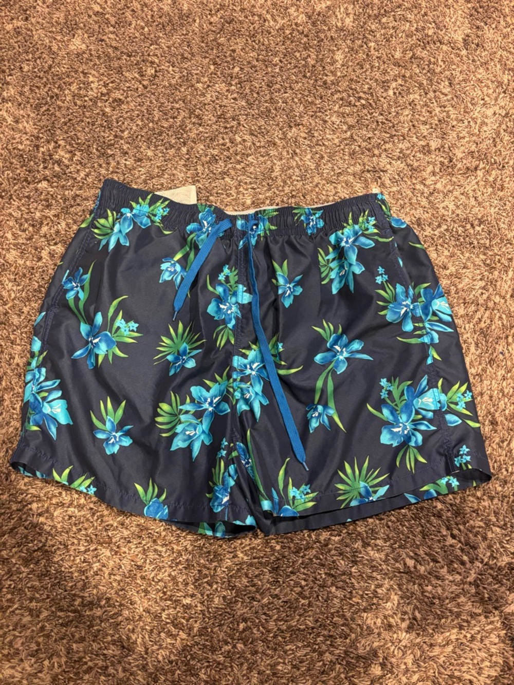 Men's Kanu Navy Swim Trunks with Blue Floral Print